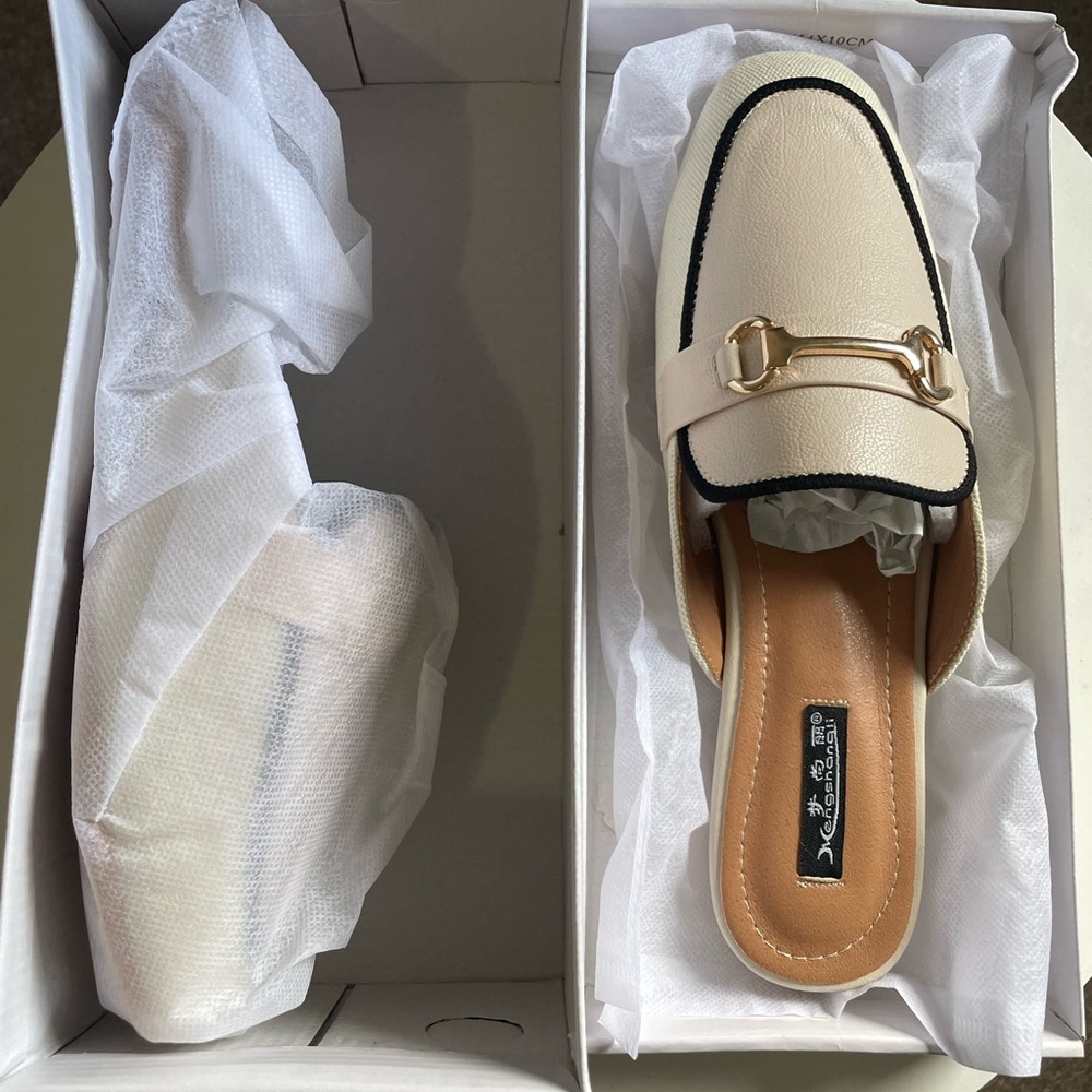 SHEIN Cream Loafers with Gold Buckle